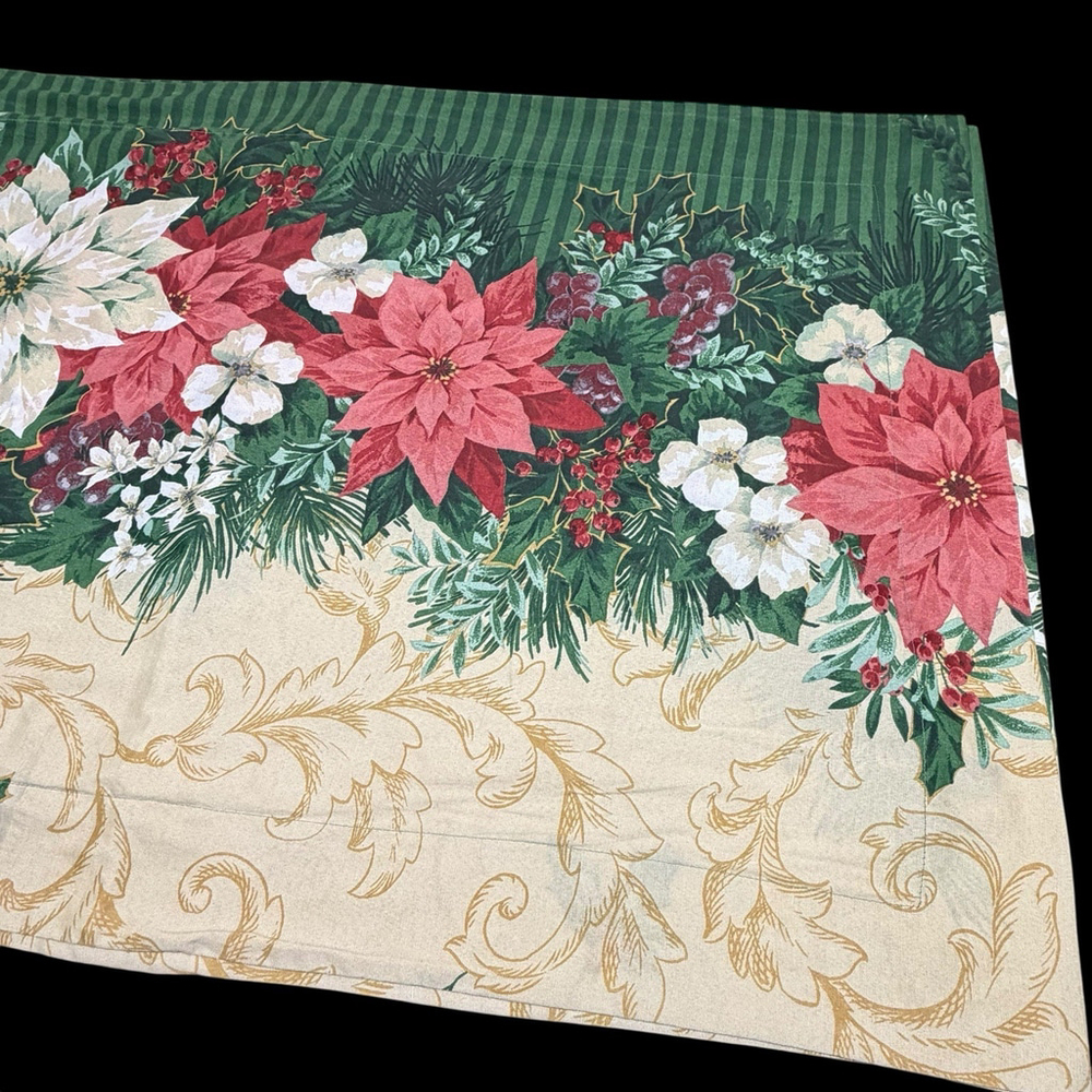 Vintage King Pillowcase Sham Christmas Poinsettia Holly Floral Holiday READ - Picture 5 of 9